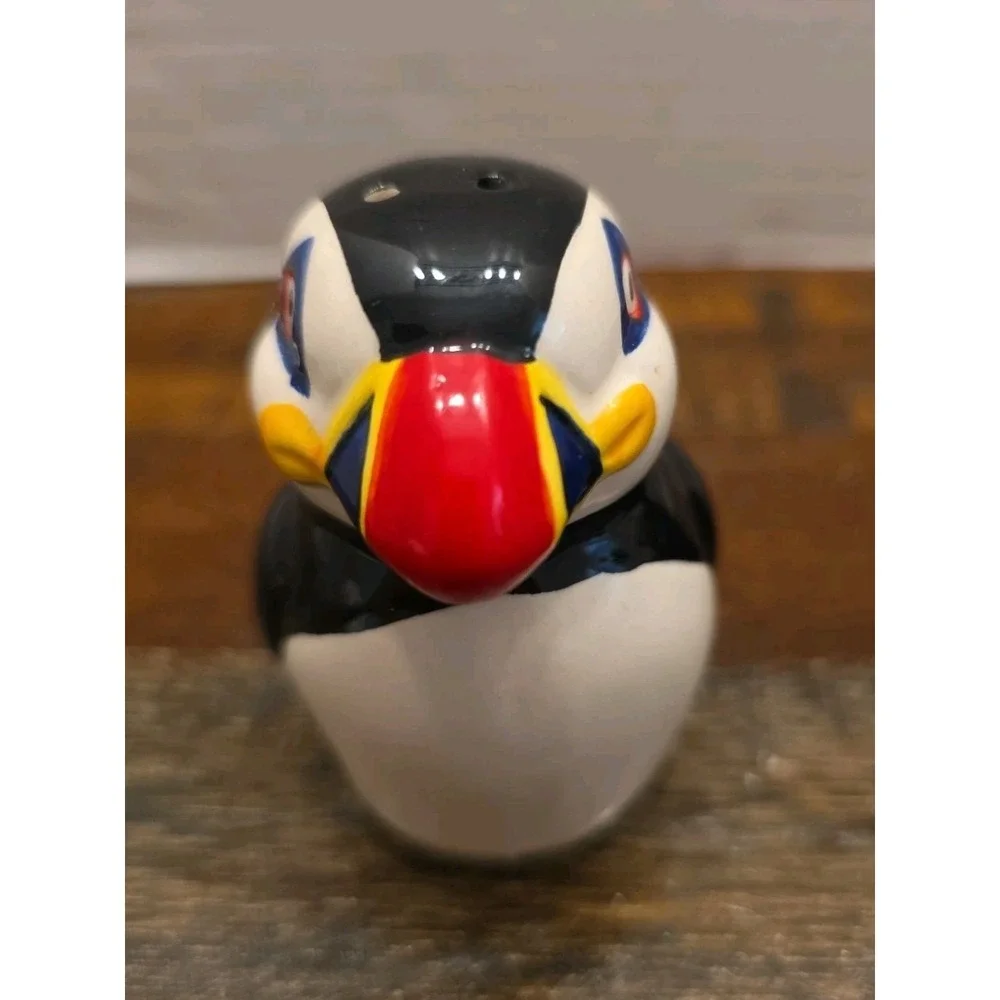 Hand Painted Ceramic Puffin Salt & Pepper Shaker Set Nautical Coastal Birds